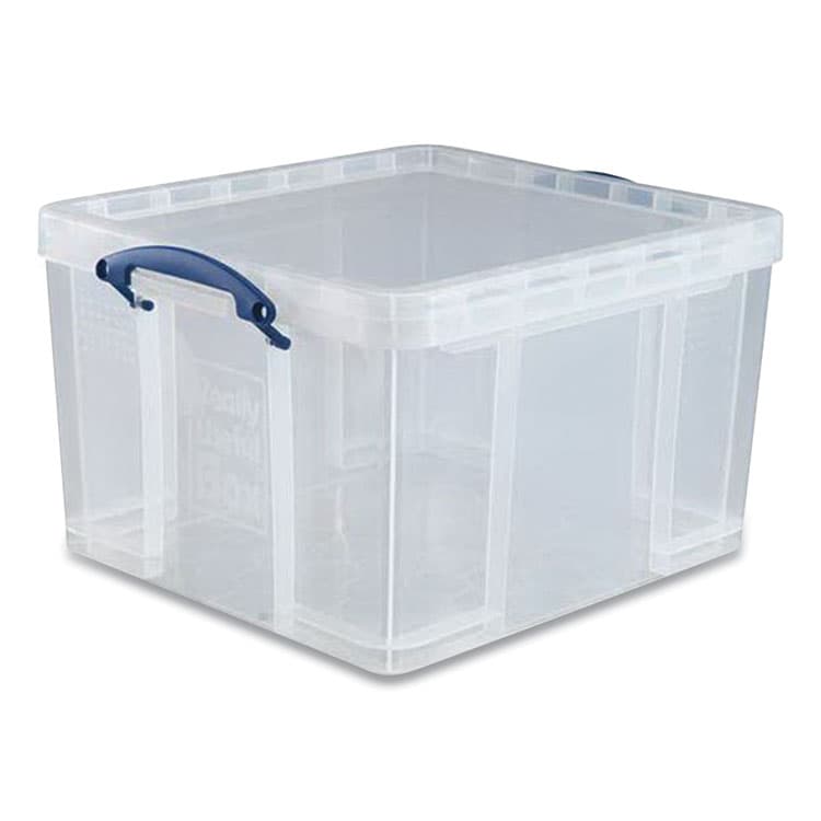 REALLY USEFUL BOXES . Snap-Lid Storage Bin, 11.09 gal, 17.31" x 20.5" x 12.25", Clear/Blue (RUA42LCL)