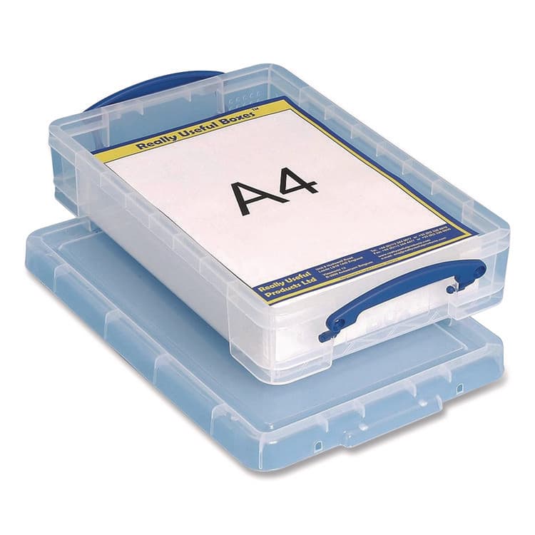 REALLY USEFUL BOXES . Snap-Lid Storage Bin, 1.05 gal, 10.25" x 14.5" x 3.37", Clear/Blue (RUA4LITRECLEAR) thumbnail 2