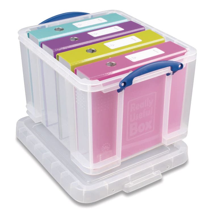 REALLY USEFUL BOXES . Snap-Lid Storage Bin, 8.45 gal, 14" x 18" x 12.25", Clear/Blue, 3/Pack (RUA32CPK3CB) thumbnail 4