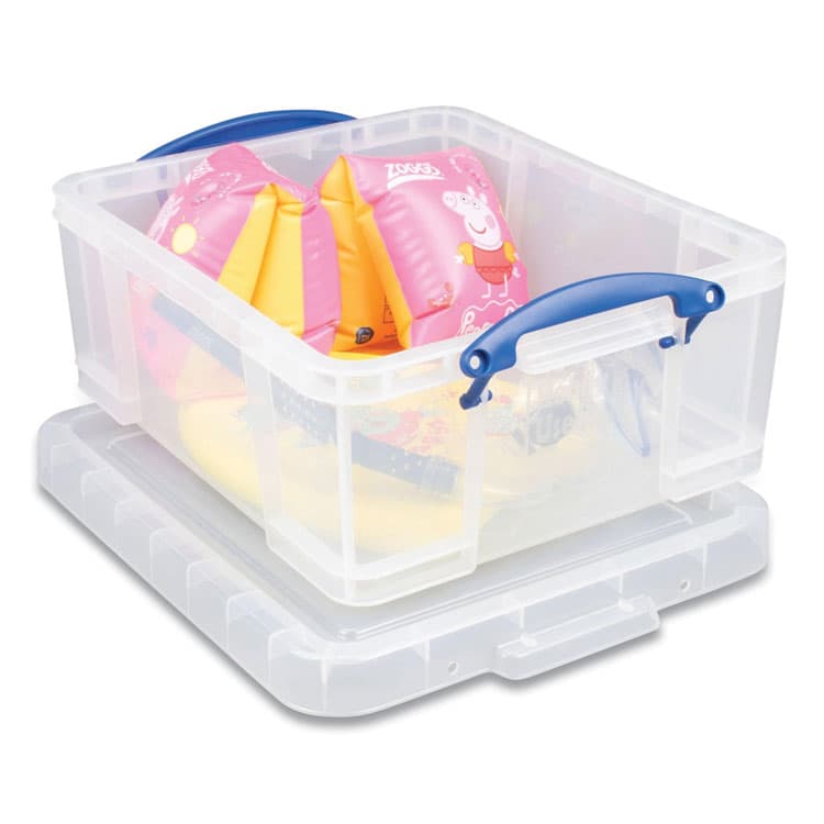 REALLY USEFUL BOXES . Snap-Lid Storage Bin, 4.49 gal, 11" x 18" x 4", Clear/Blue, 4/Pack (RUA17CPK4CB) thumbnail 2