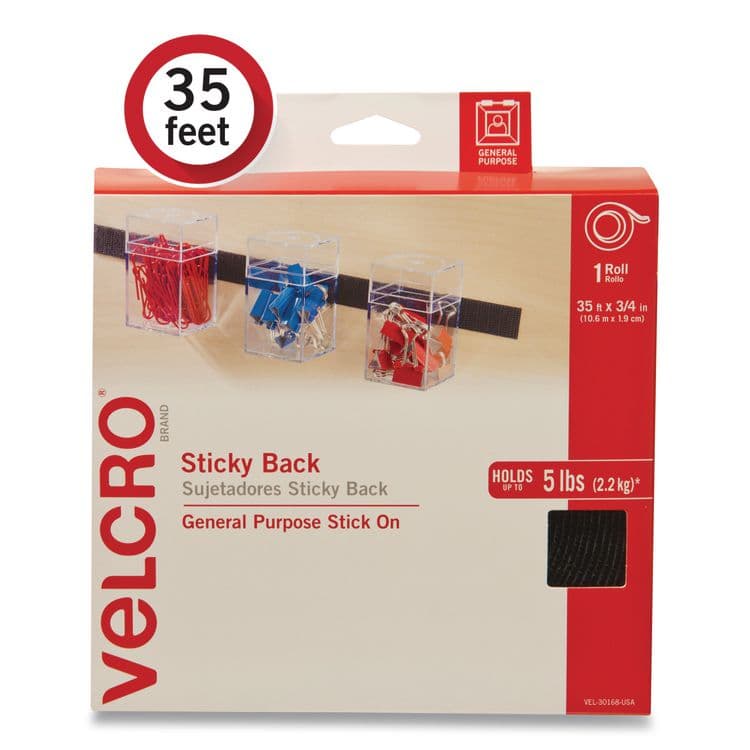 VELCRO USA, . Sticky-Back Fasteners, Removable Adhesive, 0.75" x 35 ft, Black (VEK30168USA)