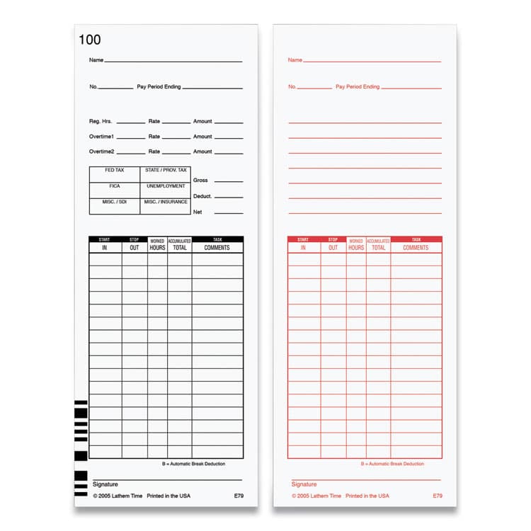 LATHEM TIME CORPORATION Time Clock Cards for Lathem Time 7000E/7500E, Two Sides, 3.38 x 8.78, 100/Pack (LTHE79100) thumbnail 2