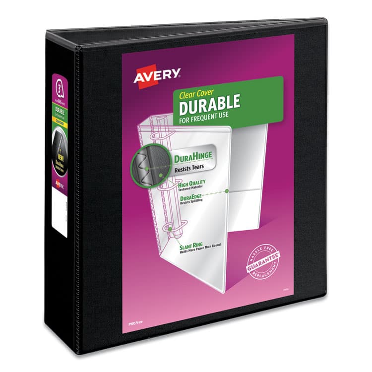 AVERY PRODUCTS CORPORATION Durable View Binder with DuraHinge and Slant Rings, 3 Rings, 3" Capacity, 11 x 8.5, Black (AVE17041)