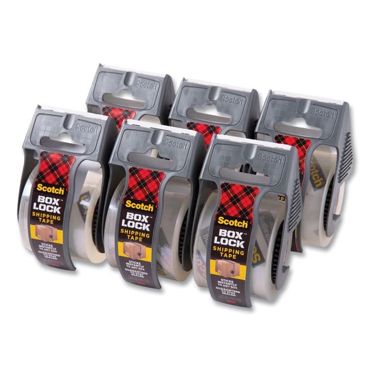 3M/COMMERCIAL TAPE DIV. Box Lock Shipping Packaging Tape, 1.5" Core with Dispenser, 1.88" x 22.2 yds, Clear, 6/Pack (MMM1956)