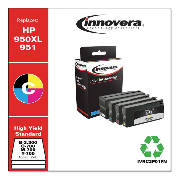 INNOVERA Remanufactured Black/Cyan/Magenta/Yellow High-Yield Ink, Replacement for 950XL/951 (C2P01FN), 300/700 Page-Yield (IVRC2P01FN) thumbnail 2