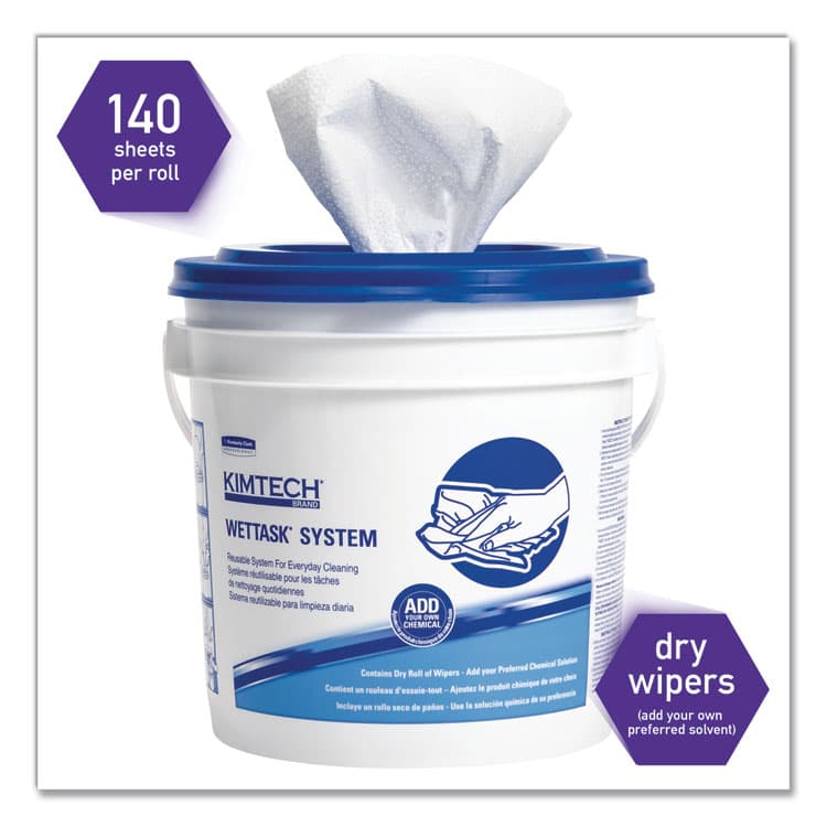 KIMBERLY CLARK Power Clean Wipers for Disinfectants, Sanitizers,Solvents WetTask Customizable Wet Wipe System, 140/Roll, 6 Rolls/1 Bucket/CT (KCC0621102) thumbnail 3