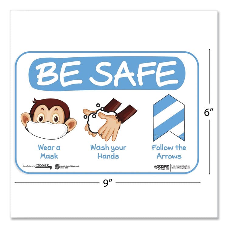 TABBIES BeSafe Messaging Education Wall Signs, 9 x 6, "Be Safe, Wear a Mask, Wash Your Hands, Follow the Arrows", Monkey, 3/Pack (TAB29506) thumbnail 2