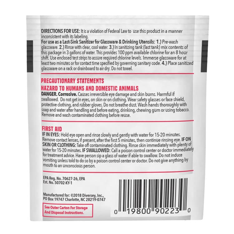 DIVERSEY Beer Clean Last Rinse Glass Sanitizer, Powder, 0.25 oz Pack, 100/Carton (DVO90223) thumbnail 2