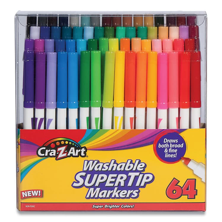 LAROSE INDUSTRIES, LLC Washable SuperTip Markers, Fine/Broad Bullet Tips, Assorted Colors, 64/Set (CZA10128WM16)