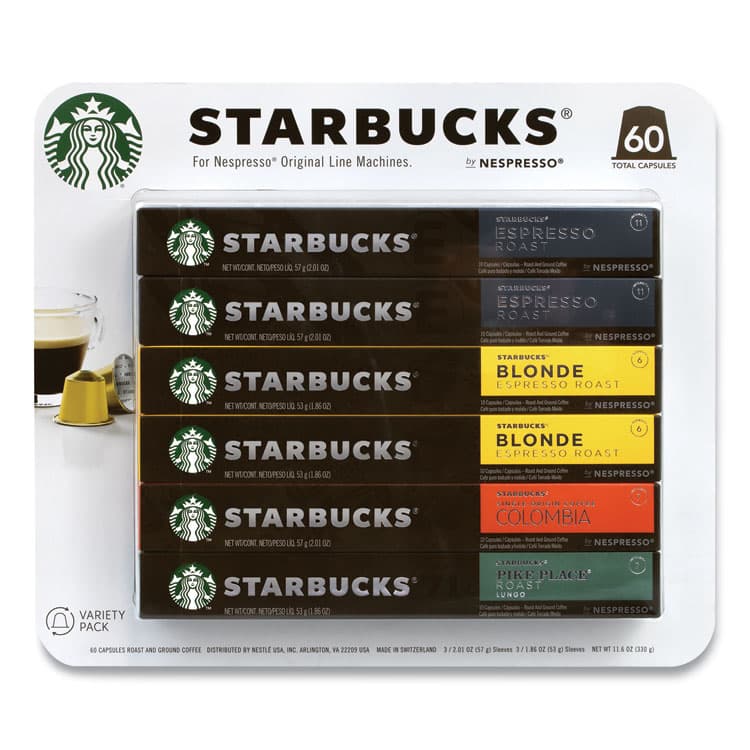 STARBUCKS COFFEE COMPANY Pods Variety Pack, Blonde Espresso/Colombia/Espresso/Pikes Place, 60 Pods/Pack (GRR22001153)