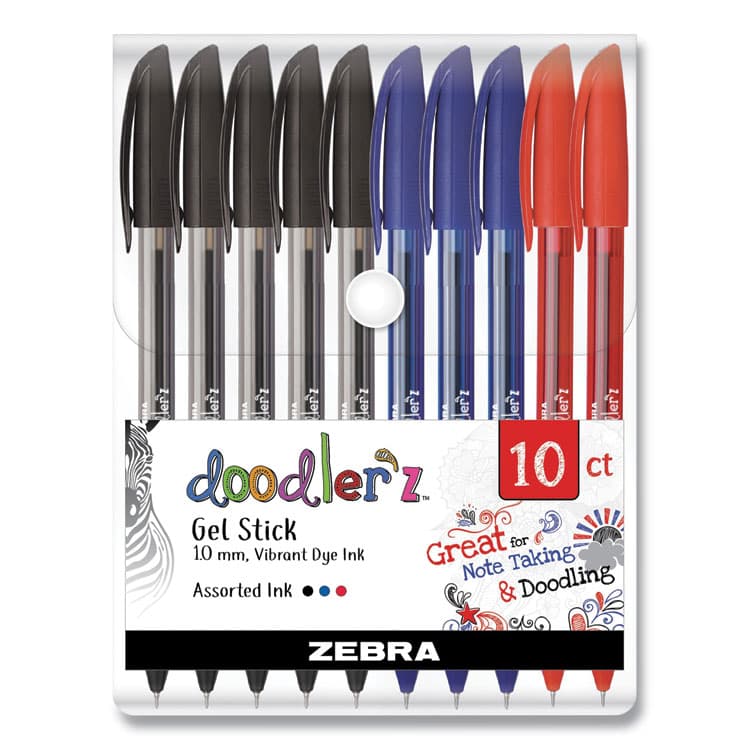 ZEBRA PEN CORP. Doodler'z Gel Pen, Stick, Bold 1 mm, Assorted Ink and Barrel Colors, 10/Pack (ZEB41970)
