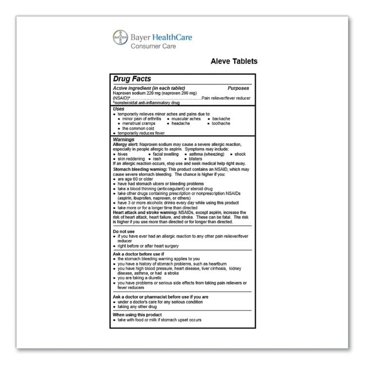 BAYER Naproxin Tablets, 220 mg, Refill Pack, One Tablet/Packet, 30 Packets/Box (LIL51030) thumbnail 3