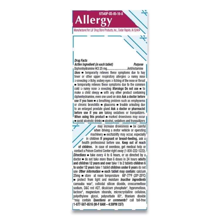 LIL DRUGSTORE PRODUCTS Allergy Relief Tablets, Refill Pack, Two Tablets/Packet, 50 Packets/Box (LIL97117) thumbnail 2