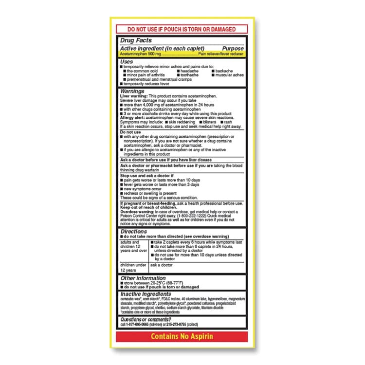 MCNEIL - DIV OF JOHNSON&JOHNSON Acetaminophen, 500 mg, Extra Strength Caplets, Refill, 2 /Packet, 30 Packets/Box (LIL97477) thumbnail 3