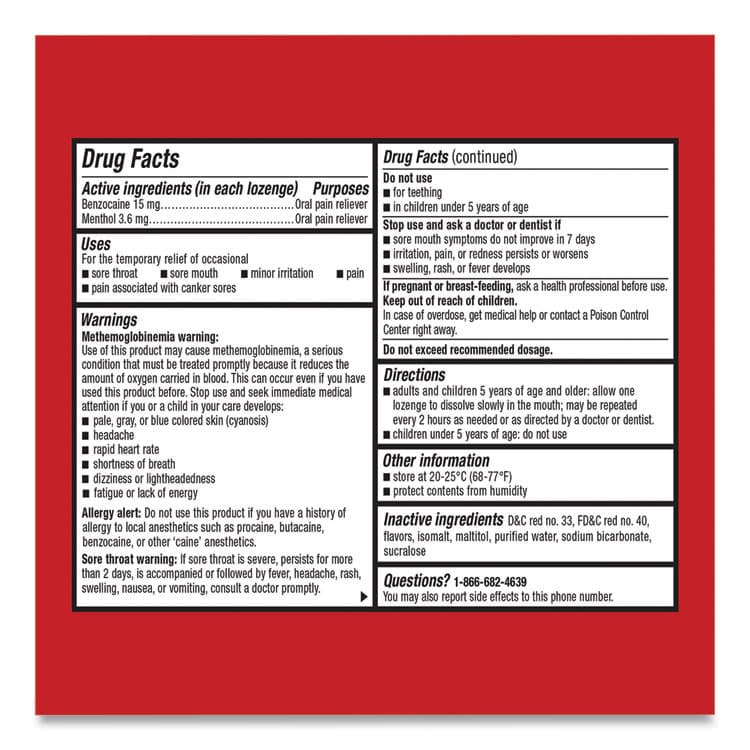 RECKITT BENCKISER Extra Strength Sore Throat Lozenges, Cherry, 16/Box, 24 Boxes/Carton (RAC71016CT) thumbnail 3