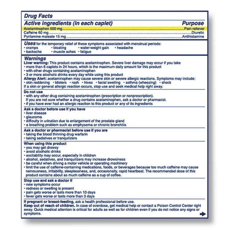 ACME UNITED CORPORATION Complete Menstrual Caplets, Two-Pack, 30 Packs/Box (PFYBXMD30) thumbnail 2