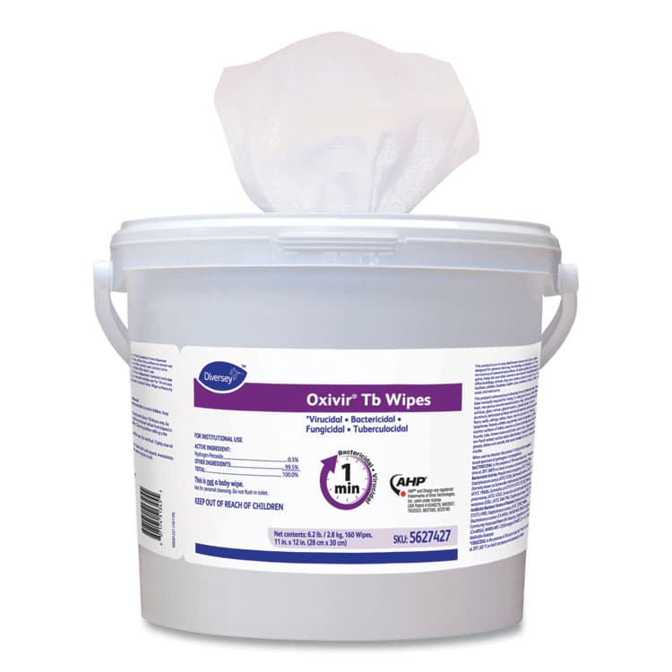 DIVERSEY Oxivir TB Disinfectant Wipes, 11 x 12, White, 160/Bucket, 4 Buckets/Carton (DVO5627427) thumbnail 2