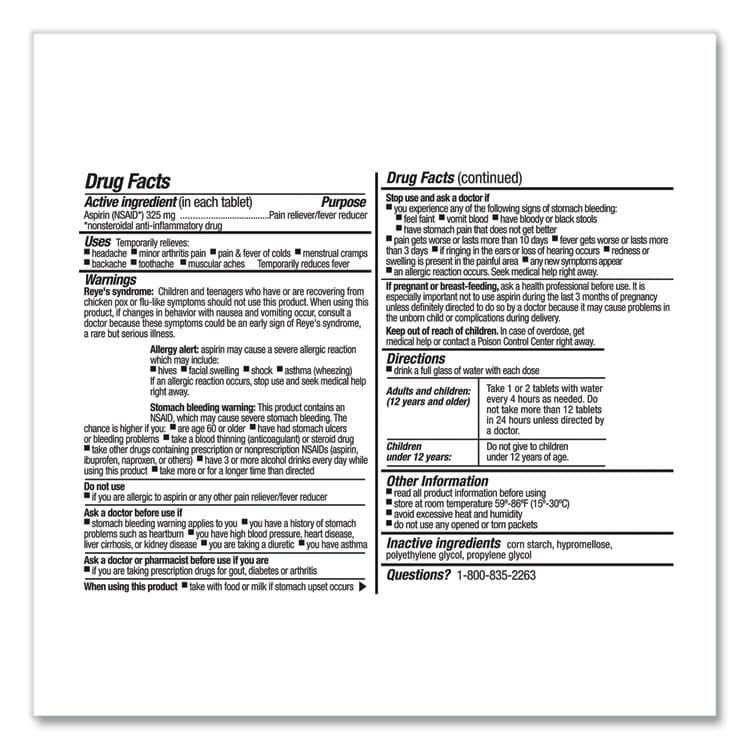 FIRST AID ONLY, . SmartCompliance Aspirin Refill, 2/Packet, 10 Packets/Box (FAOFAE7004)