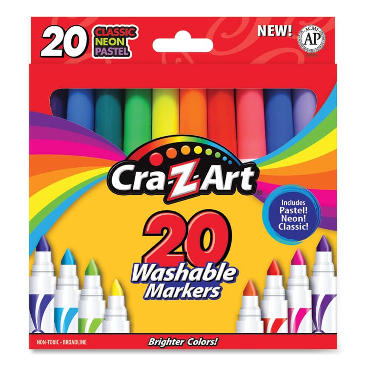 LAROSE INDUSTRIES, LLC Washable Markers, Broad Bullet Tip, Assorted Classic/Neon/Pastel Colors, 20/Set (CZA44402WM20)