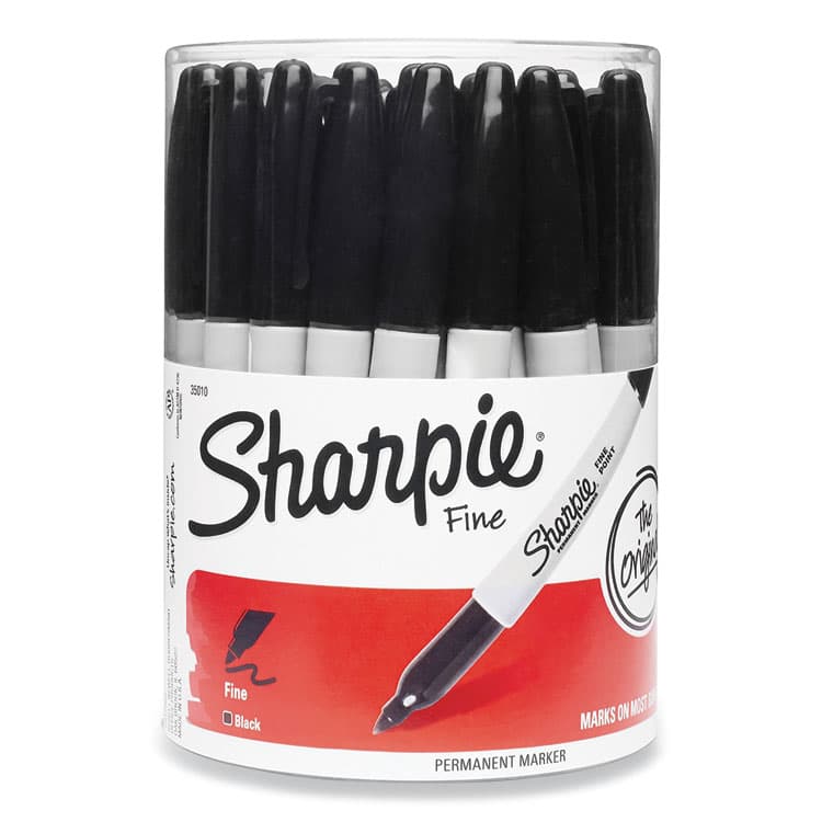 SANFORD Fine Tip Permanent Marker, Canister, Black, 36/Pack (SAN35010)
