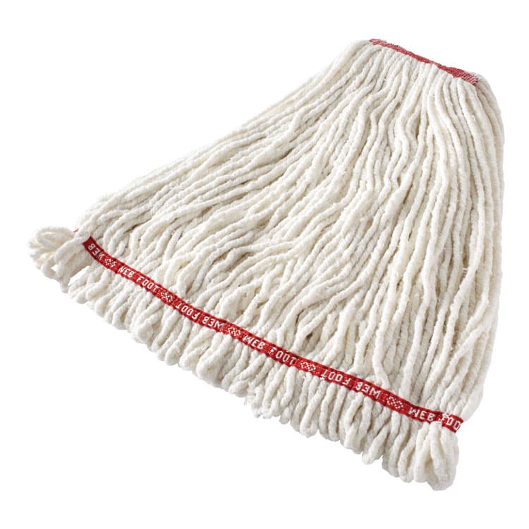 RUBBERMAID COMMERCIAL PROD. Web Foot Shrinkless Looped-End Wet Mop Head, Cotton/Synthetic, Large, White, 1" White Headband (RCPA21306WH00)