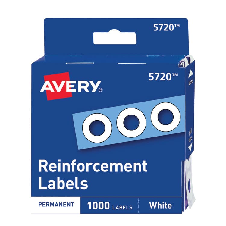 AVERY PRODUCTS CORPORATION Dispenser Pack Hole Reinforcements, 0.25" Dia, White, 1,000/Pack, (5720) (AVE05720)