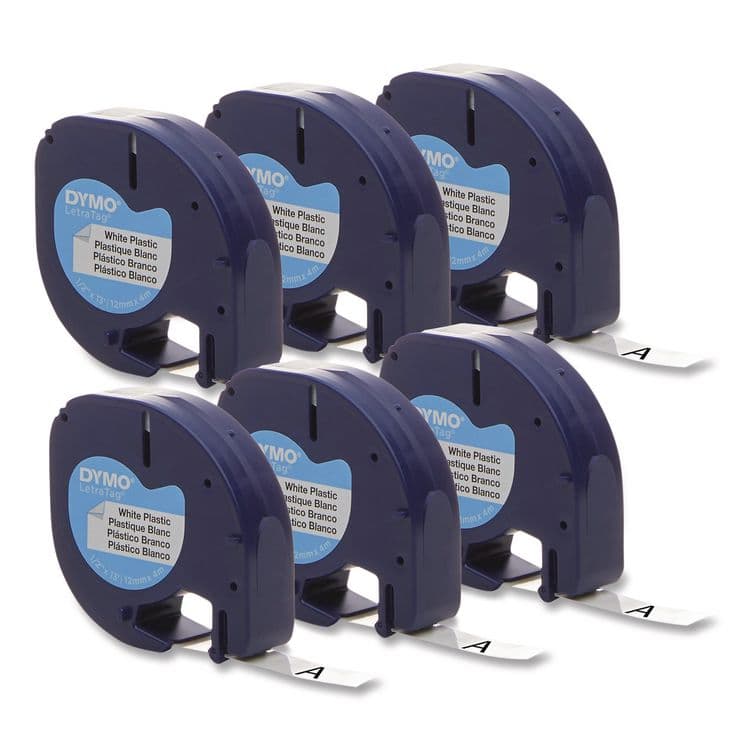 DYMO LetraTag Plastic Label Tape Cassette, 0.5" x 13 ft, White, 6/Pack (DYM2050823)