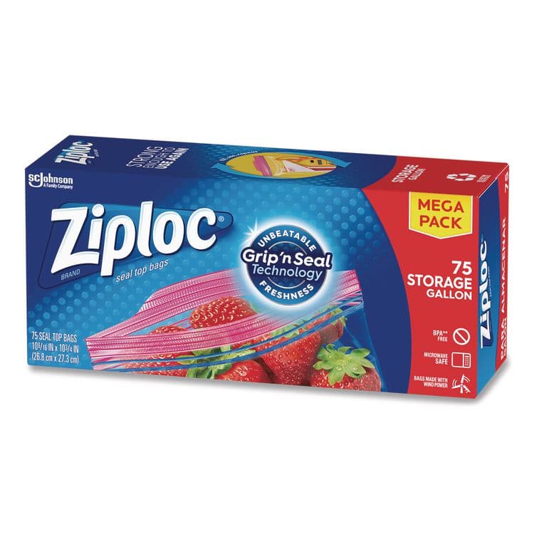 SC JOHNSON Seal Top Bags, Gallon, 10.75" x 10.56", Clear, 75/Box (SJN314472)