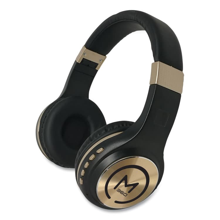 CREATIVE MARKETING, . SERENITY Stereo Wireless Headphones with Microphone, 3 ft Cord, Black/Gold (MHSHP5500G)