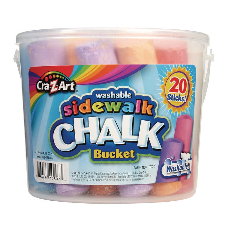 LAROSE INDUSTRIES, LLC Washable Sidewalk Jumbo Chalk in Storage Bucket with Lid and Handle, 12.63", 20 Assorted Colors (CZA108076)