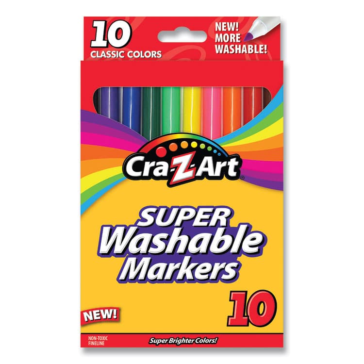 LAROSE INDUSTRIES, LLC Super Washable Markers, Fine Bullet Tip, Assorted Colors, 10/Set (CZA1016148)