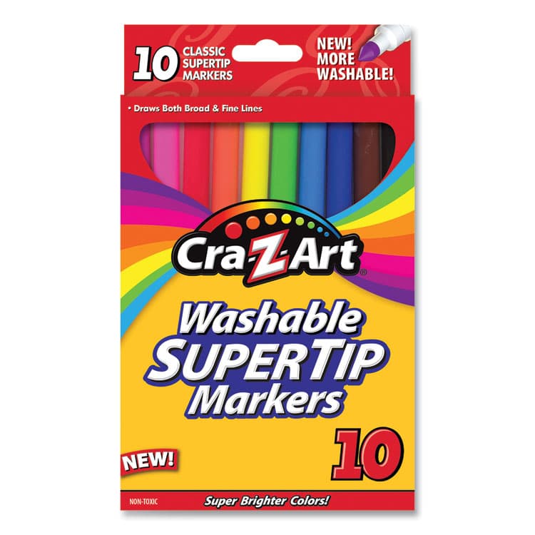LAROSE INDUSTRIES, LLC Washable SuperTip Markers, Fine/Broad Bullet Tips, Assorted Colors, 10/Set (CZA1007348)