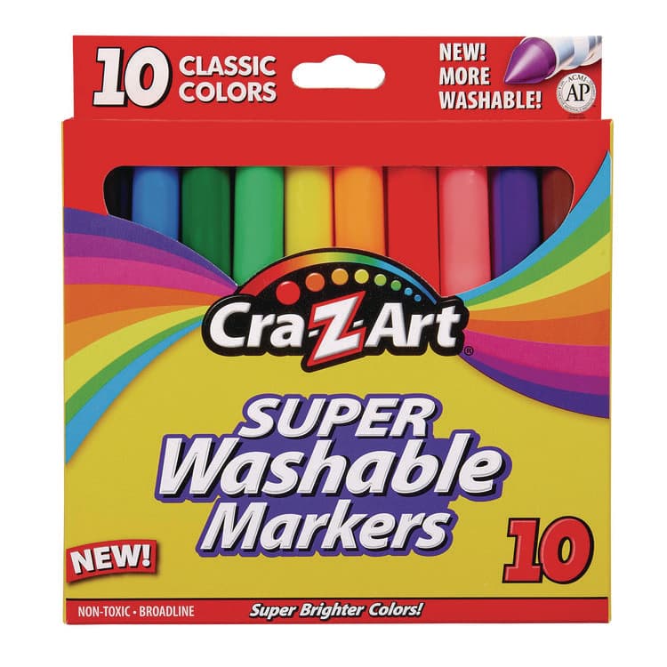 LAROSE INDUSTRIES, LLC Super Washable Markers, Broad Bullet Tip, Assorted Colors, 10/Set (CZA1000224)