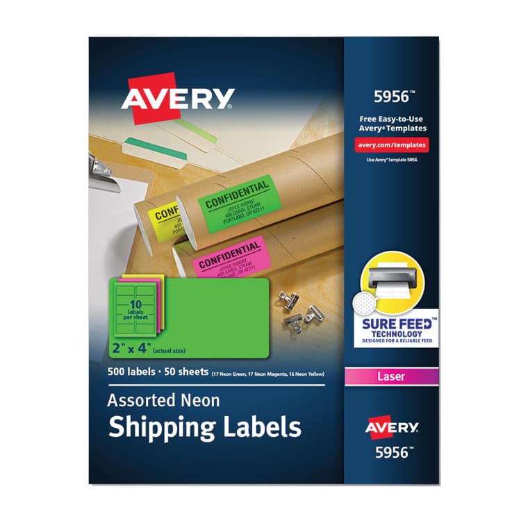 AVERY PRODUCTS CORPORATION High-Visibility Permanent Laser ID Labels, 2 x 4, Neon Assorted, 500/Pack (AVE5956)