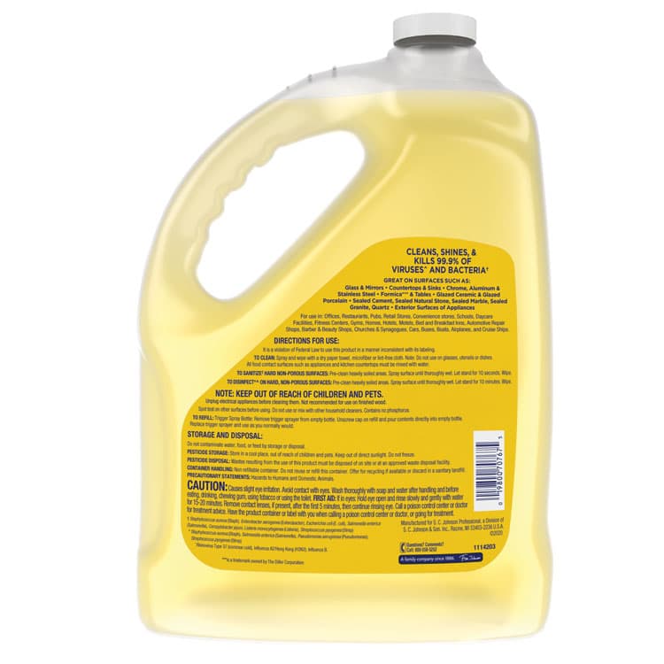 SC JOHNSON Multi-Surface Disinfectant Cleaner, Citrus, 1 gal Bottle, 4/Carton (SJN682265) thumbnail 3