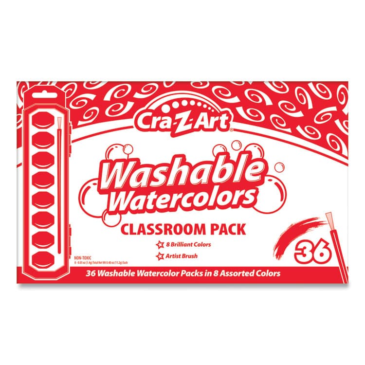 LAROSE INDUSTRIES, LLC Washable Watercolor Classroom Pack, 8-Color Kits (Assorted Colors), 36 Kits/Box (CZA24011)