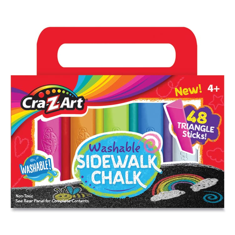 LAROSE INDUSTRIES, LLC Washable Sidewalk Chalk, Triangle Shaped, 12.63", 48 Assorted Bright Colors, 48 Sticks/Set (CZA10880)