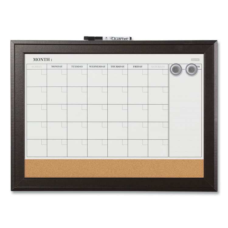 QUARTET MFG. Home Decor Magnetic Dry Erase Board, Monthly Planning/Scheduling Calendar, 23" x 17", Tan/White Surface, Espresso Wood Frame (QRT79275)
