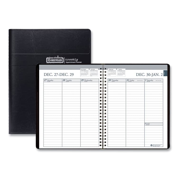 HOUSE OF DOOLITTLE Recycled Weekly Appointment Book Ruled without Appointment Times, 8.75 x 6.88, Black Cover, 12-Month (Jan to Dec): 2026 (HOD25802)