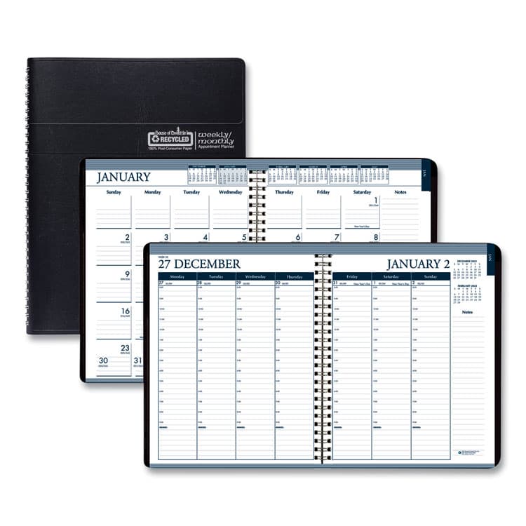 HOUSE OF DOOLITTLE Recycled Wirebound Weekly/Monthly Planner, 11 x 8.5, Black Cover, 12-Month (Jan to Dec): 2026 (HOD28302)