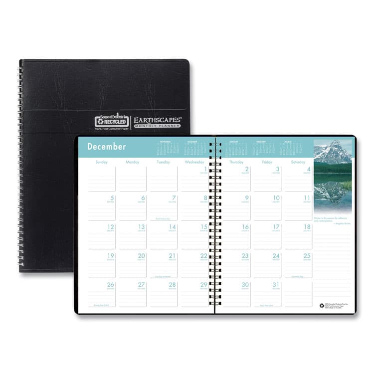 HOUSE OF DOOLITTLE Earthscapes Recycled Ruled Monthly Planner, Landscapes Color Photos, 11 x 8.5, Black Cover, 14-Month: Dec 2025 to Jan 2027 (HOD26402)