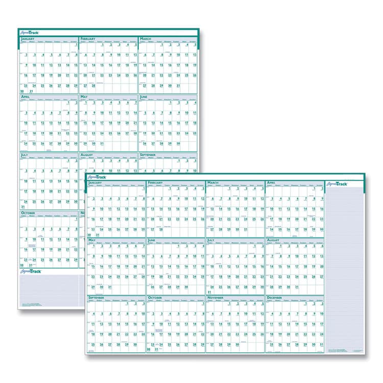 HOUSE OF DOOLITTLE Express Track Recycled Reversible/Erasable Yearly Wall Calendar, 24 x 37, White/Teal Sheets, 12-Month (Jan to Dec): 2026 (HOD392)
