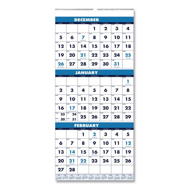 HOUSE OF DOOLITTLE Recycled Three-Month Format Wall Calendar, Vertical Orientation, 8 x 17, White Sheets, 14-Month: Dec 2025 to Jan 2027 (HOD3646)