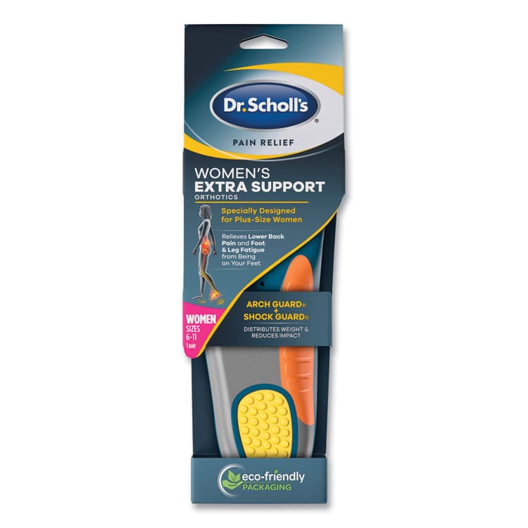 SCHOLL'S WELLNESS COMPANY LLC Pain Relief Extra Support Orthotic Insoles, Women, Women's Sizes 6 to 11, Gray/Blue/Orange/Yellow, Pair (DSC59013)