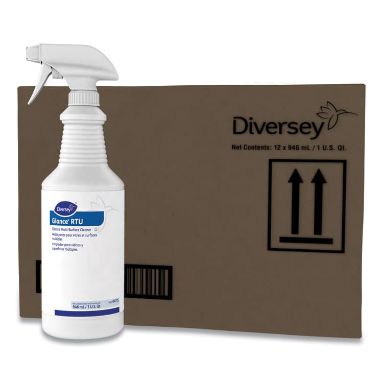 DIVERSEY Glance Glass and Multi-Surface Cleaner, Original, 12 Capped 32 oz Bottles and One Trigger Sprayer, 12/Carton (DVO04705) thumbnail 3