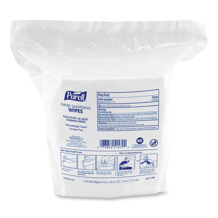 GO-JO INDUSTRIES Hand Sanitizing Wipes, 5 x 6, Fresh Citrus Scent, White, 1,700/Refill Pouch, 4/Carton (GOJ951704CT) thumbnail 2