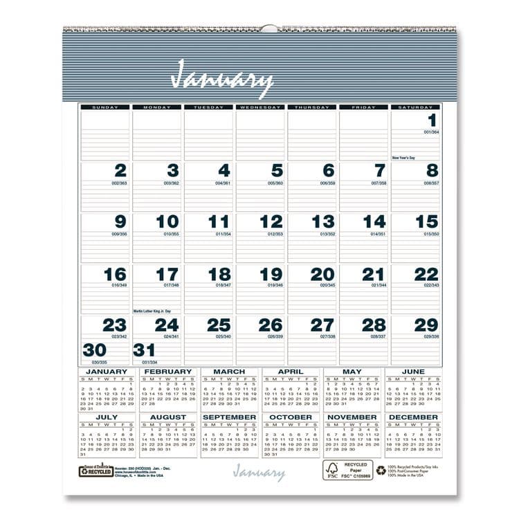HOUSE OF DOOLITTLE Bar Harbor Recycled Wirebound Monthly Wall Calendar, 6 x 7, White/Blue/Gray Sheets, 12-Month (Jan-Dec): 2026 (HOD330)