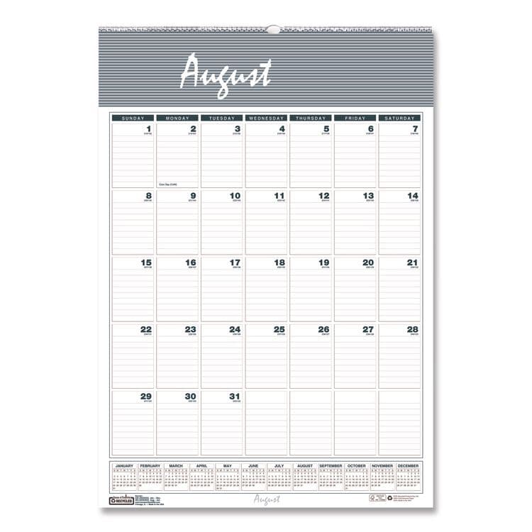 HOUSE OF DOOLITTLE Academic Year Bar Harbor Recycled Wirebound Monthly Wall Calendar, 15.5 x 22, White/Blue Sheets, 12-Month(Aug-July):2025-2026 (HOD353)