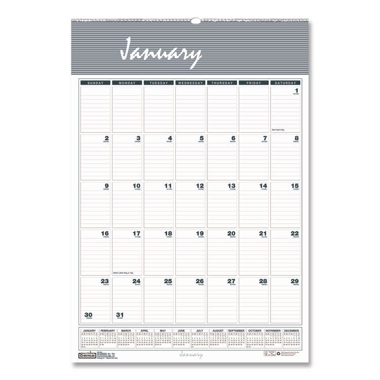 HOUSE OF DOOLITTLE Bar Harbor Recycled Wirebound Monthly Wall Calendar, 15.5 x 22, White/Blue/Gray Sheets, 12-Month (Jan-Dec): 2026 (HOD333)