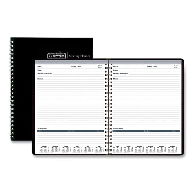 HOUSE OF DOOLITTLE Recycled Meeting Note Planner, 11 x 8.5, Black Cover, 12-Month (Jan to Dec): 2026 (HOD583992)